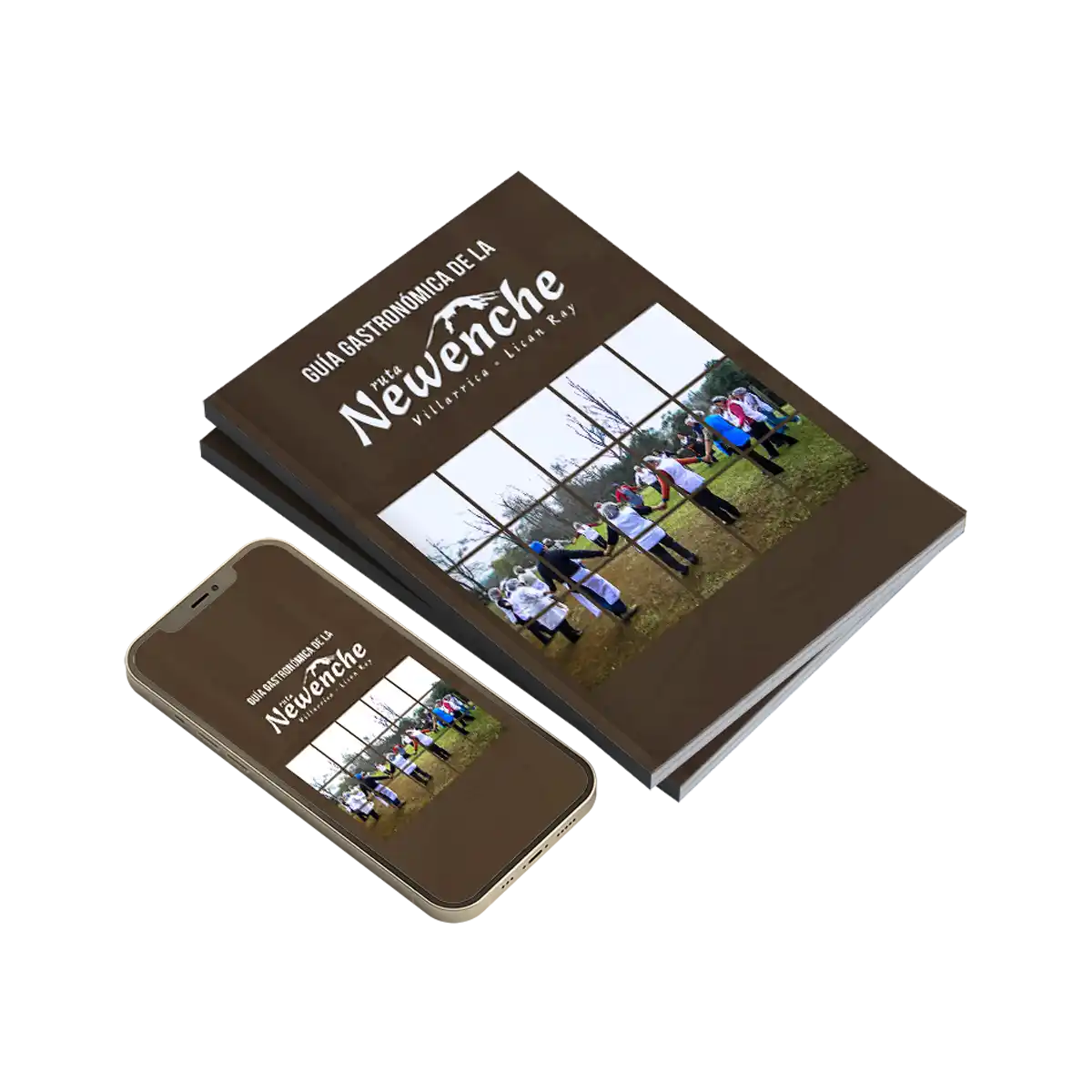 Cover of Libro Newenche eBook shown in print and phone formats.